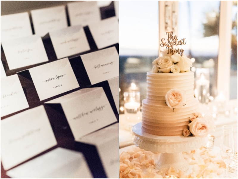  escort card table and beautiful beach themed wedding cake 